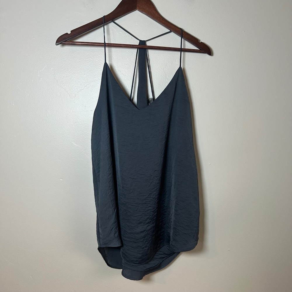 4SI3NNA Women's‎ Charcoal Grey Textured Spaghetti Strap V Neck Camisole Top Sz L